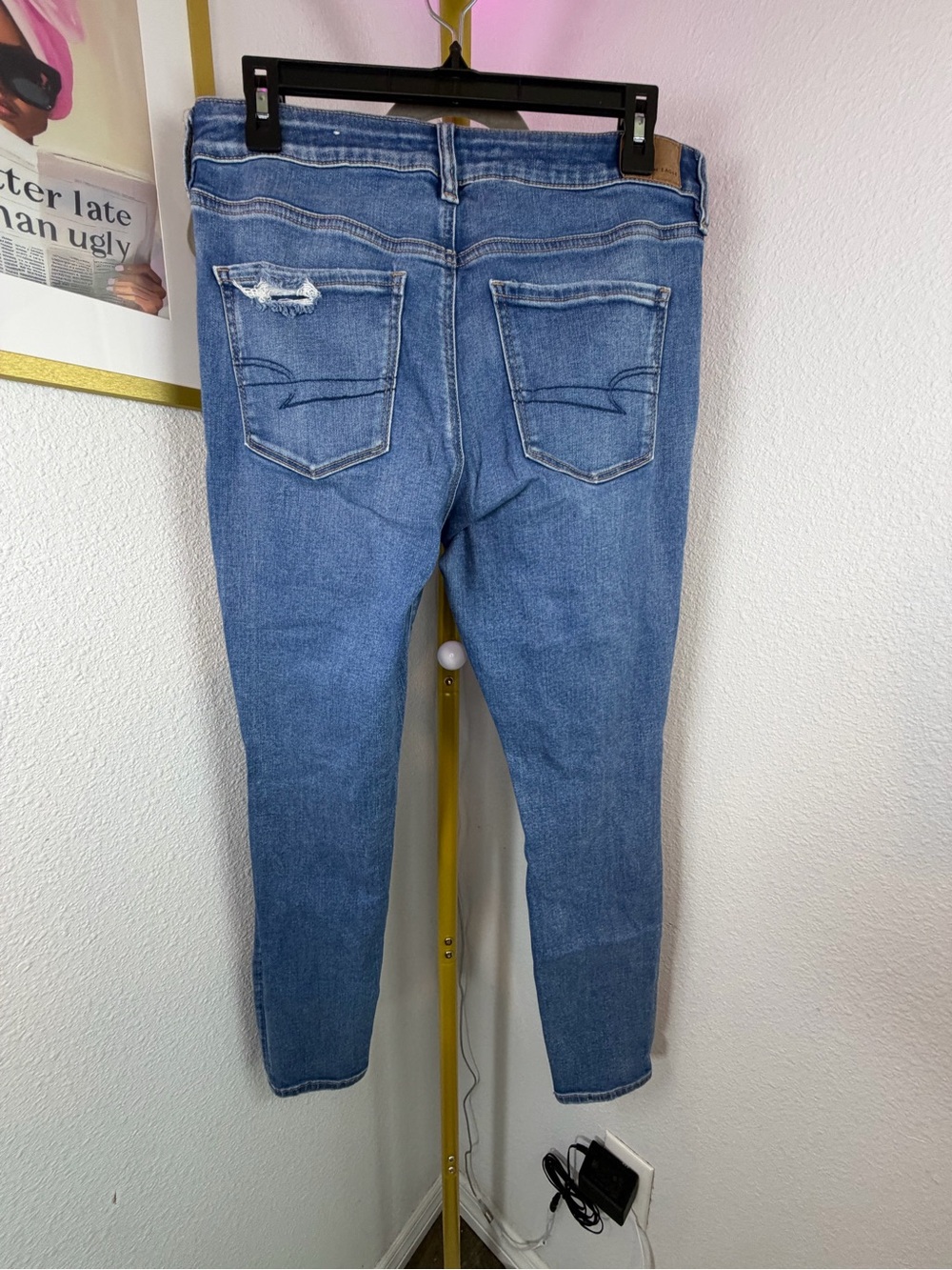 American Eagle Outfitters Women's Ripped Skinny Jeans - Blue - Size 12 - Fuzzies - Picture 3 of 8